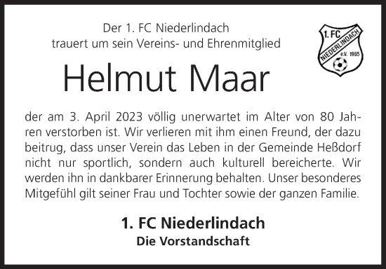 Anzeige von Helmut Maar von MGO