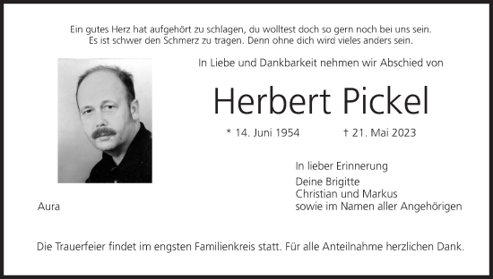 Anzeige von Herbert Pickel von MGO
