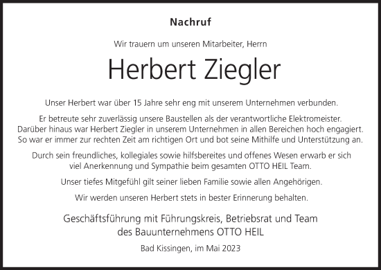 Anzeige von Herbert Ziegler von MGO