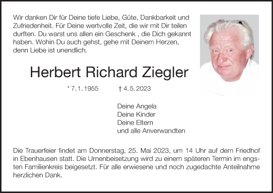 Anzeige von Herbert Richard Ziegler von MGO