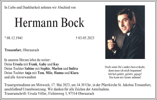 Anzeige von Hermann Bock von MGO