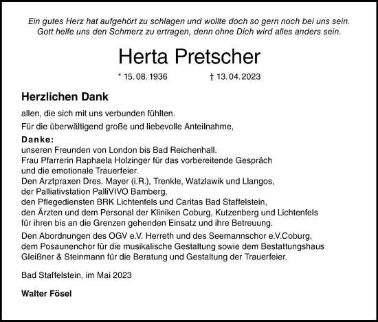 Anzeige von Herta Pretscher von MGO