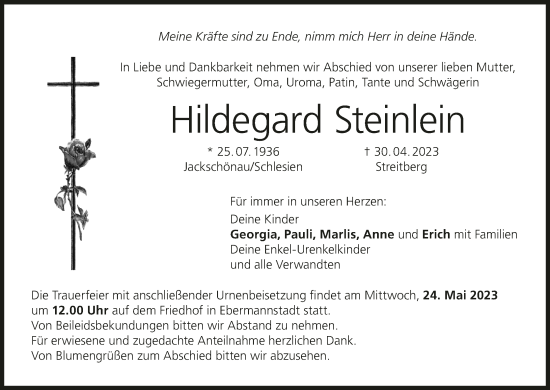 Anzeige von Hildegard Steinlein von MGO