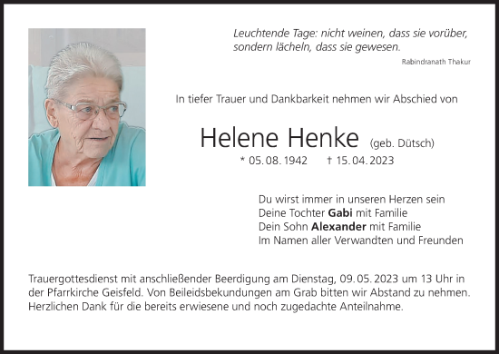 Anzeige von Hlelen Henke von MGO