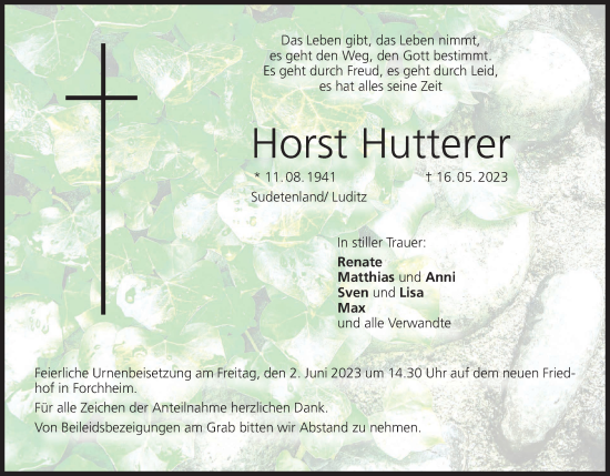 Anzeige von Horst Hutterer von MGO