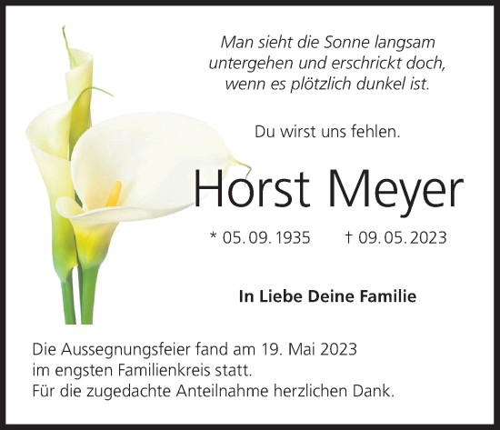 Anzeige von Horst Meyer von MGO