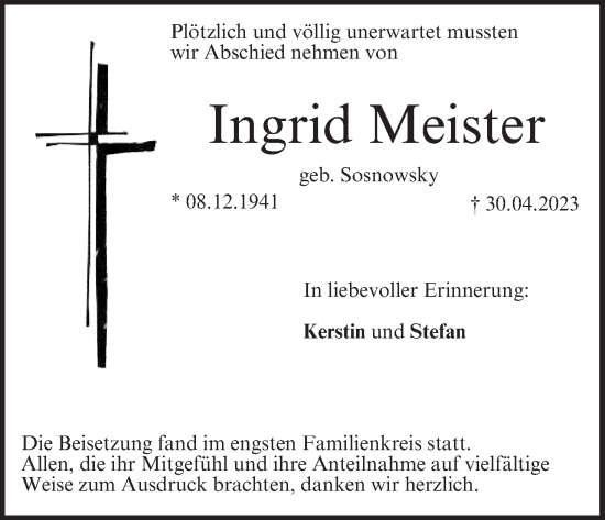 Anzeige von Ingrid Meister von MGO