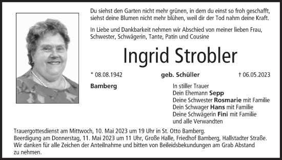 Anzeige von Ingrid Strobler von MGO