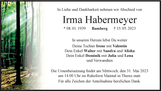 Anzeige von Irma Habermeyer von MGO