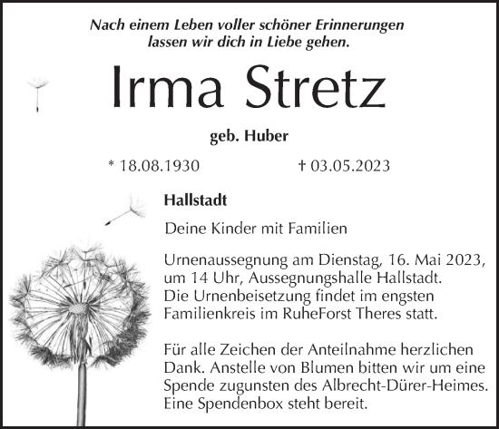 Anzeige von Irma Stretz von MGO
