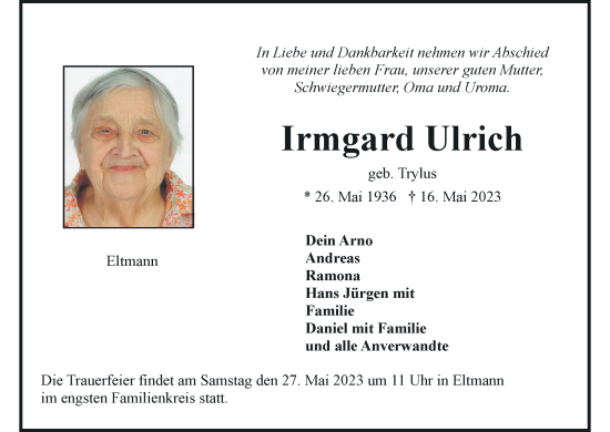 Anzeige von Irmgard Ulrich von MGO
