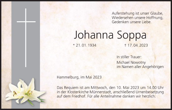Anzeige von Johanna Soppa von MGO