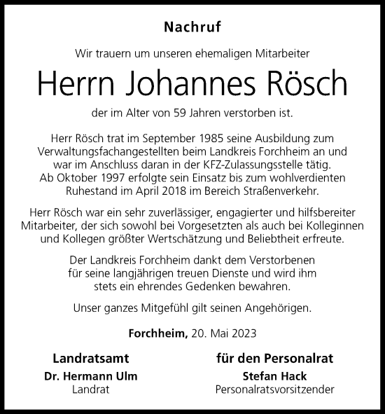 Anzeige von Johannes Rösch von MGO