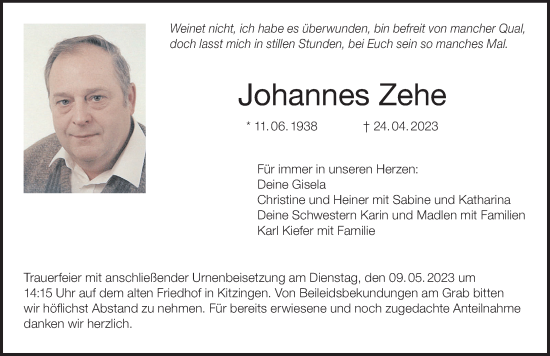 Anzeige von Johannes Zehe von MGO