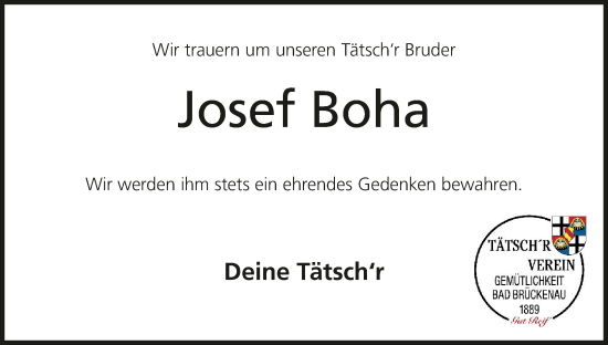 Anzeige von Josef Boha von MGO