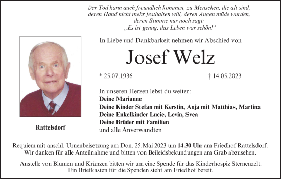 Anzeige von Josef Welz von MGO