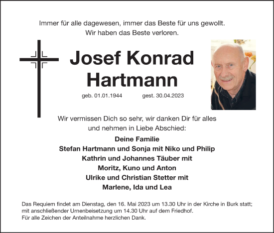 Anzeige von Josef Konrad Hartmann von MGO