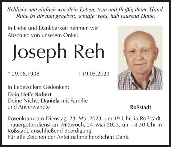 Anzeige von Joseph Reh von MGO