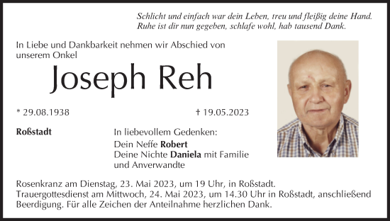 Anzeige von Joseph Reh von MGO