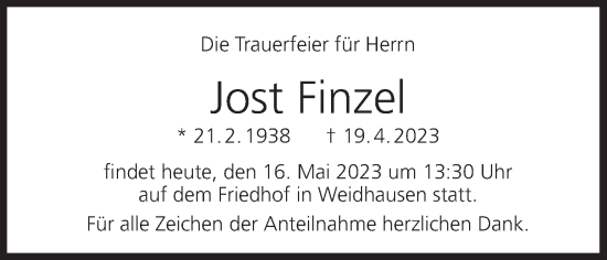 Anzeige von Jost Finzel von MGO