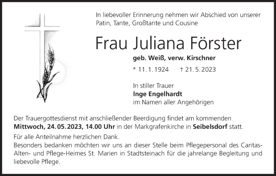 Anzeige von Juliana Förster von MGO