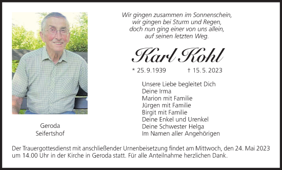 Anzeige von Karl Kohl von MGO