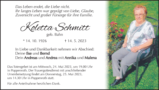 Anzeige von Koletta Schmitt von MGO