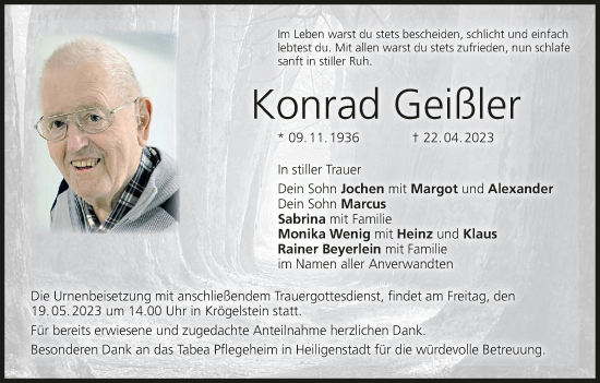 Anzeige von Konrad Geißler von MGO