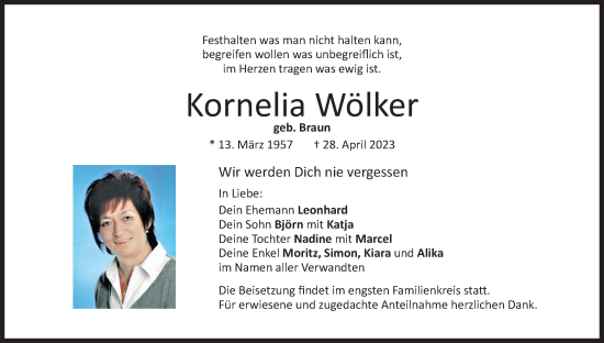 Anzeige von Kornelia Wölker von MGO