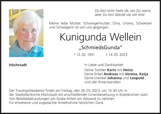 Anzeige von Kunigunda Wellein von MGO