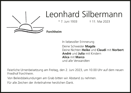 Anzeige von Leonhard Silbermann von MGO