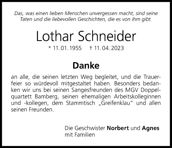Anzeige von Lothar Schneider von MGO