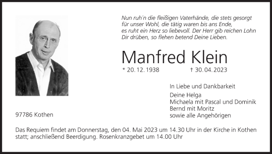 Anzeige von Manfred Klein von MGO