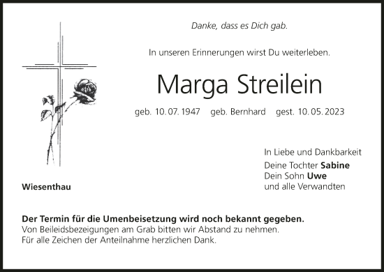 Anzeige von Marga Streilein von MGO