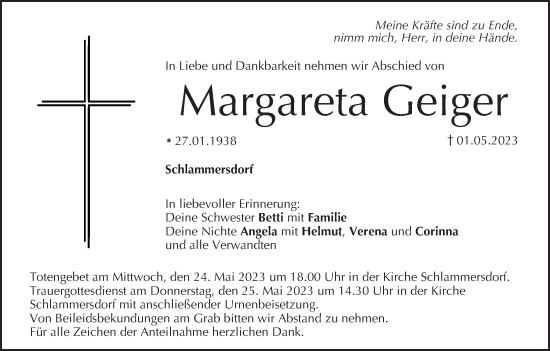 Anzeige von Margareta Geiger von MGO