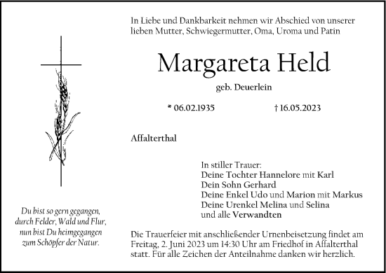 Anzeige von Margareta Held von MGO