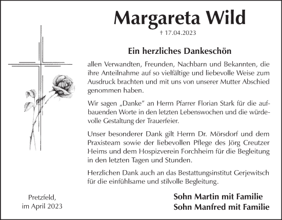 Anzeige von Margareta Wild von MGO
