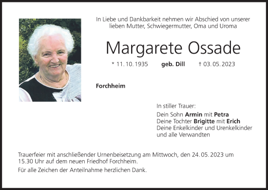 Anzeige von Margarete Ossade von MGO