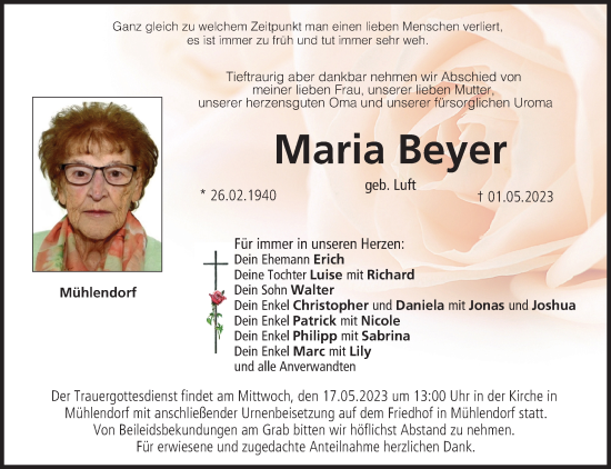 Anzeige von Maria Beyer von MGO