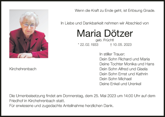Anzeige von Maria Dötzer von MGO