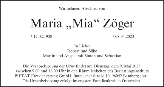 Anzeige von Maria Zöger von MGO