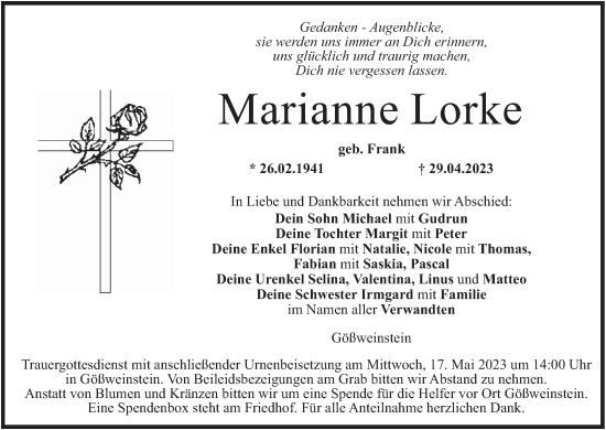 Anzeige von Marianne Lorke von MGO
