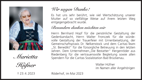 Anzeige von Marietta Hüfner von MGO