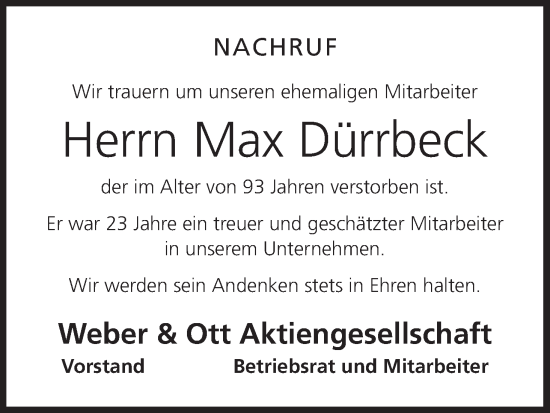 Anzeige von Max Dürrbeck von MGO