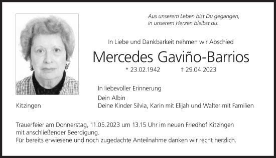 Anzeige von Mercedes Gaviño-Barrios von MGO