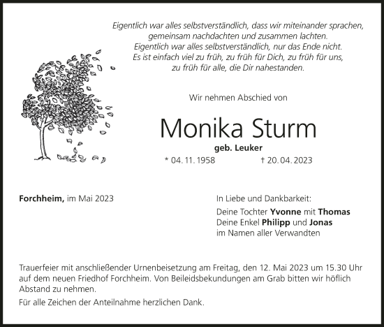 Anzeige von Monika Sturm von MGO