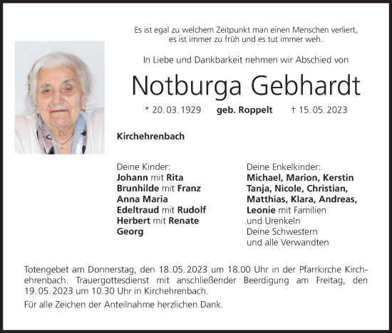 Anzeige von Notburga Gebhardt von MGO