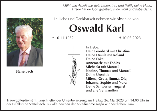 Anzeige von Oswald Karl von MGO