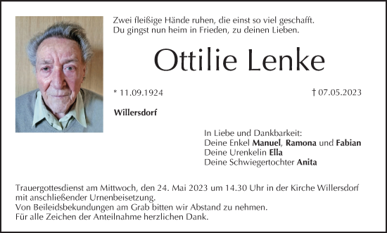 Anzeige von Ottilie Lenke von MGO