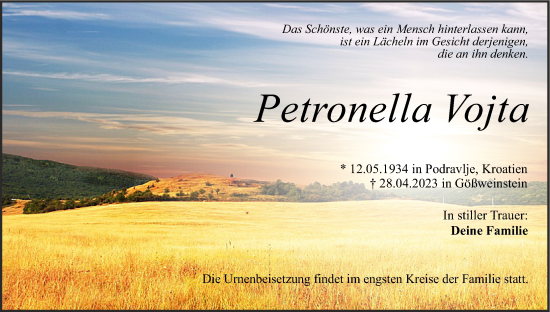 Anzeige von Petronella Vojta von MGO